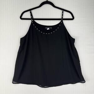 Simply Styled Black Sleeveless Top Pearl Neckline Detail Flowy Drapey Size Large
